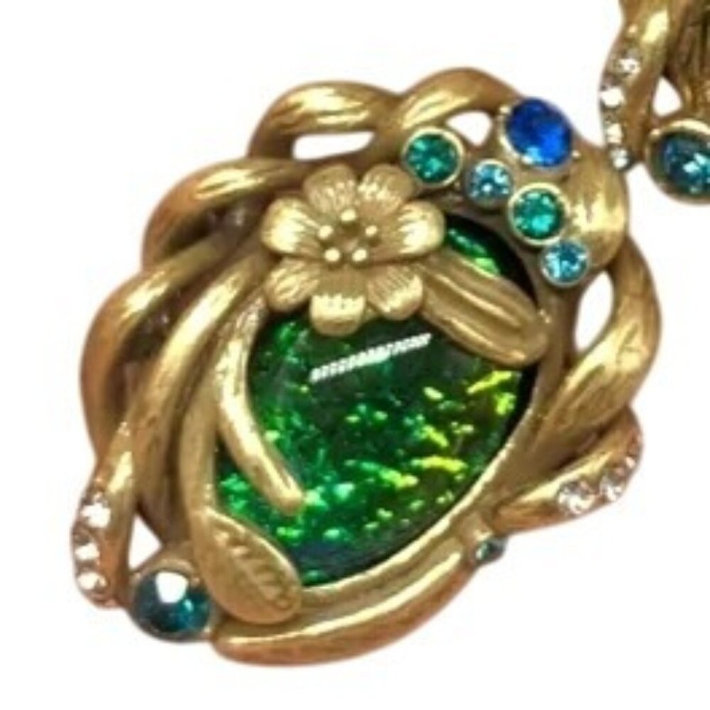 Vintage Style Dragons Breath Glass Blue Rhinestone Gold Tone Adjustable Ring